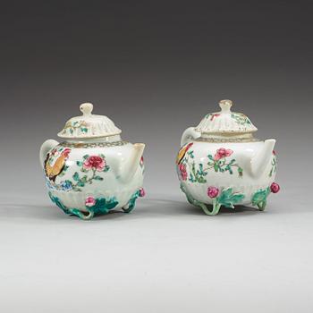 A pair of famille rose teapots with covers, Qing dynasty, Qianlong (1736-95).