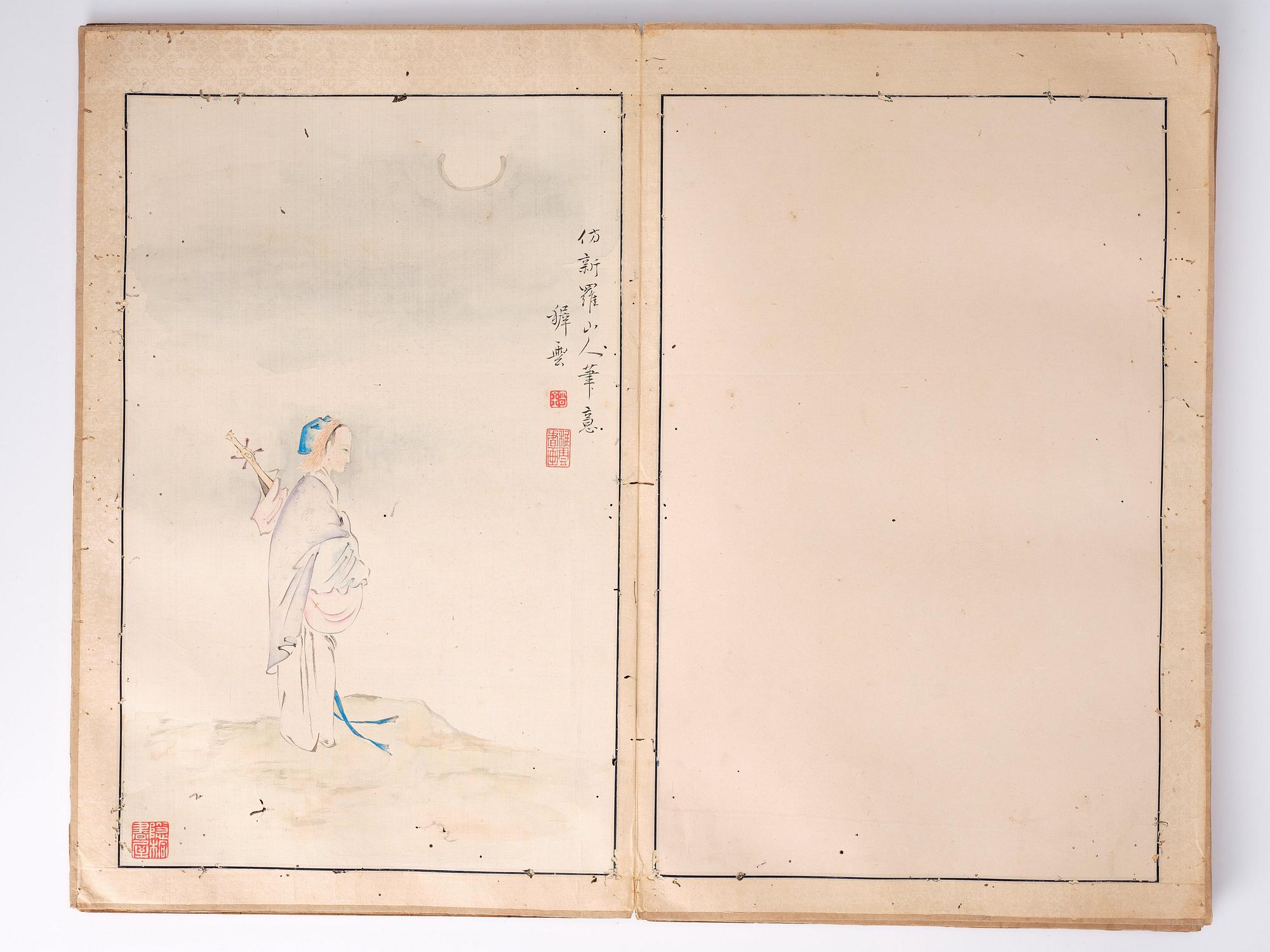 An album with 15 paintings, Qing dynasty (1644-1912). Signed Cao Qi.