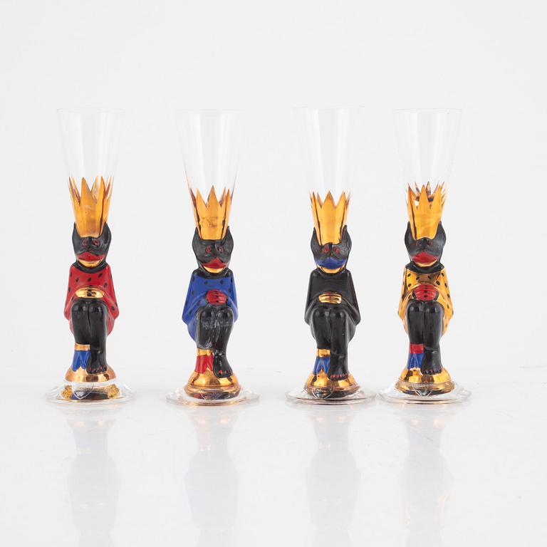 Gunnar Cyrén, snapsglas, fyra stycken, s.k. djävulsglas, 'Nobel', Orrefors.