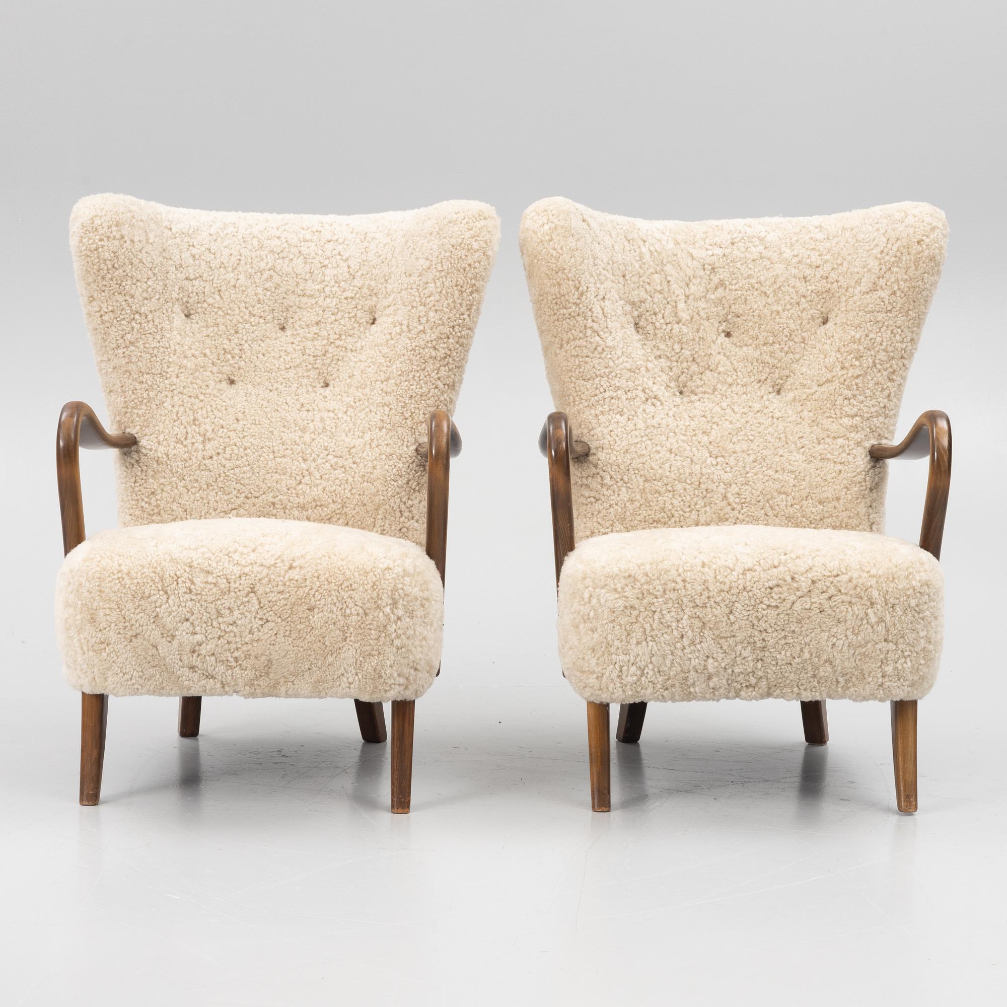 Alfred Christensen, tillskrivna, fåtöljer, ett par, Slagelse Møbelfabrik, Danmark 1950-tal.