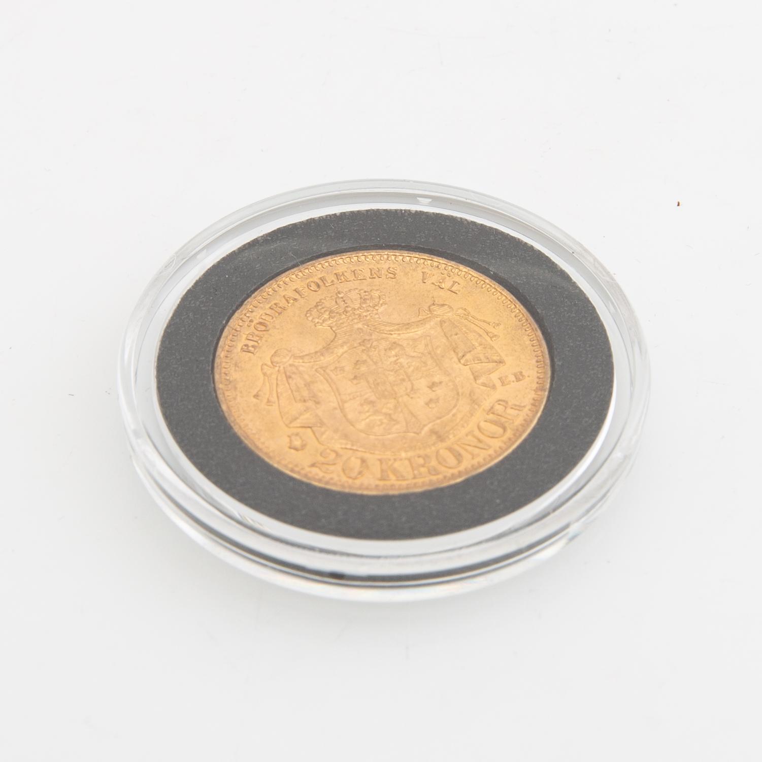 Guldmynt Sverige, Oscar II 20 kr, 1876.