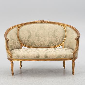 Soffa, 2 karmstolar, bord, gustaviansk stil, 1900-tal.