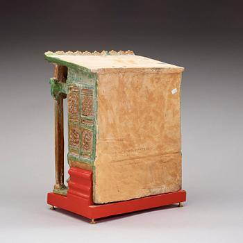 A potted green and yellow glazed model of a tempel/altar, Qing Dynasty, presumably 17th Century.