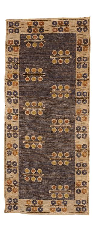 Märta Måås-Fjetterström, A TEXTILE, "Blåklockan", flat weave, ca 185-189 x 80-81 cm, signed MMF.