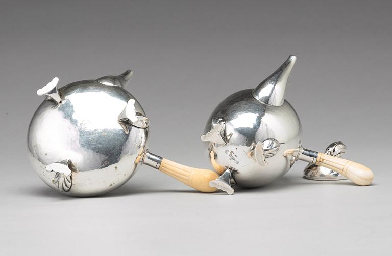 Georg Jensen, a four pieces of "Blossom" tea- and coffee set, Copenhagen 1918-1919, 830/1000 silver, design nr 2 and 100.