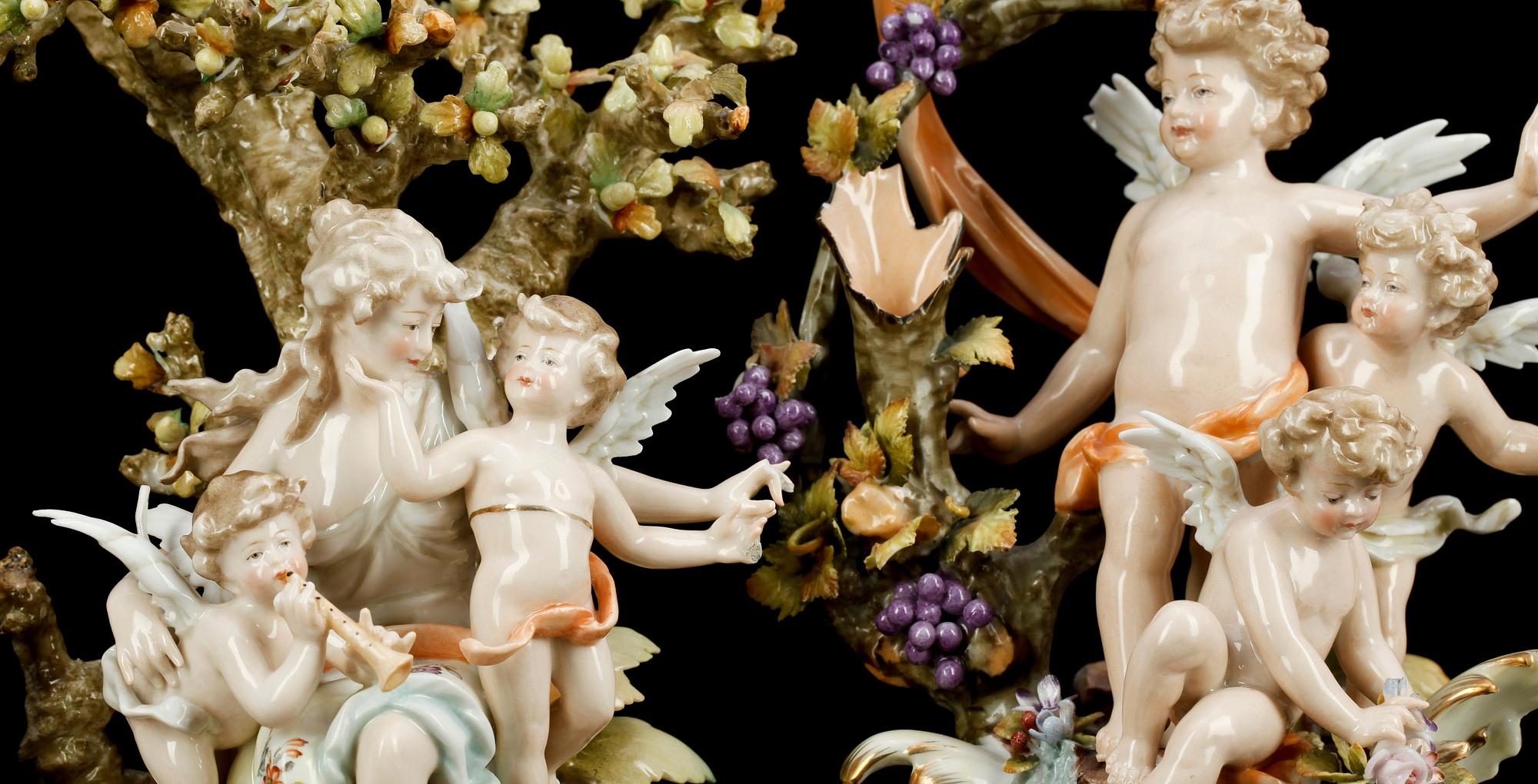 FIGURINER, 8 st, porslin, Volkstedter Porzellanfabrik, omkring 1900.