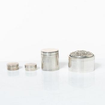 Four Swedish silver boxes, 19th century, most with mark of JP Grönvall, Stockholm.