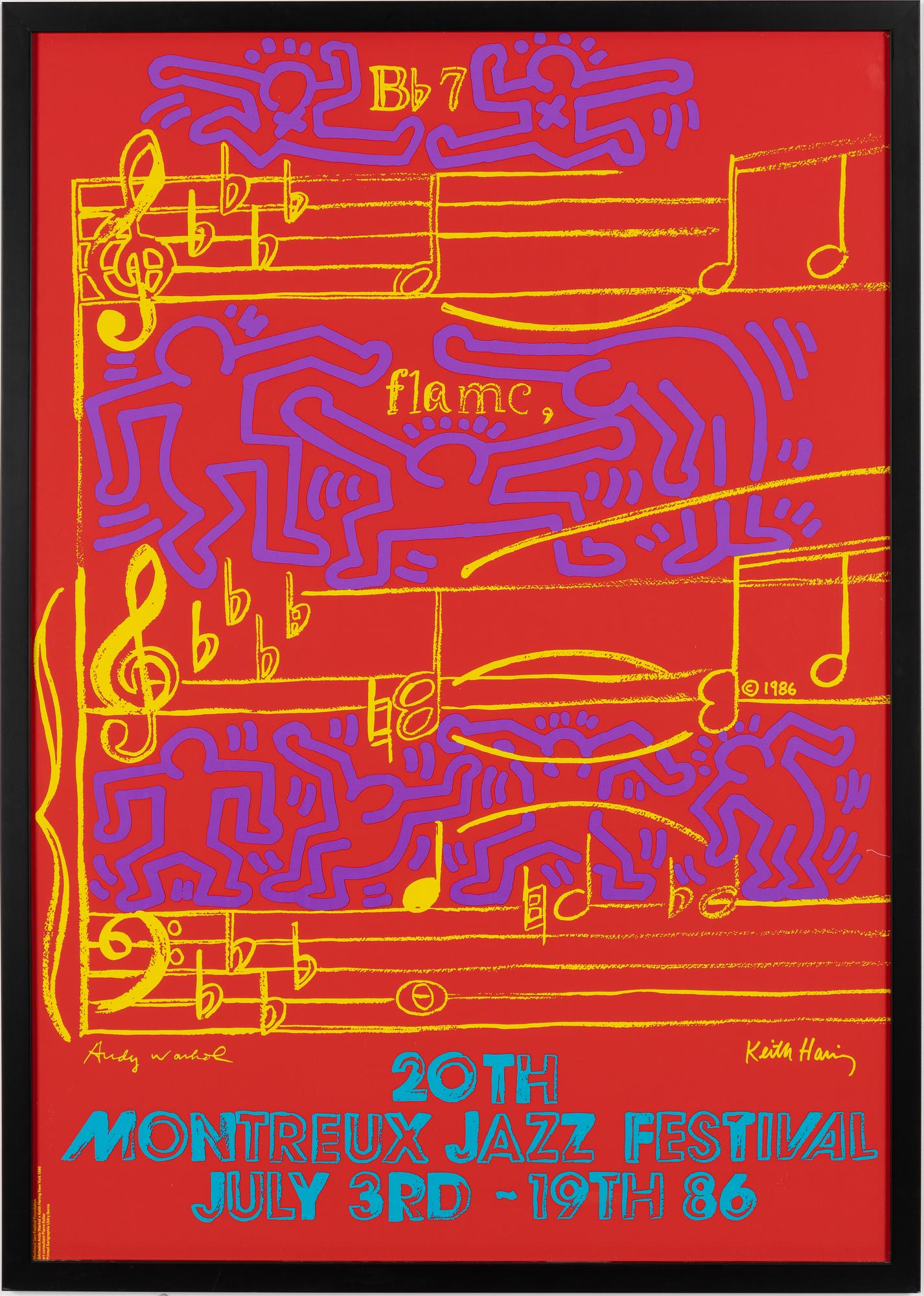 Keith Haring + Andy Warhol, "20 th Monteaux jazz festival July 3rd - 19th 86".