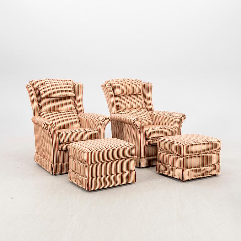 A pair of easy chairs with footstools by Bröderna Andersson 21st century.