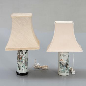 A set of two Chinese porcelain table lamps.