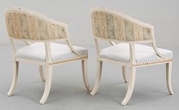 A pair of late Gustavian circa 1800 armchairs.