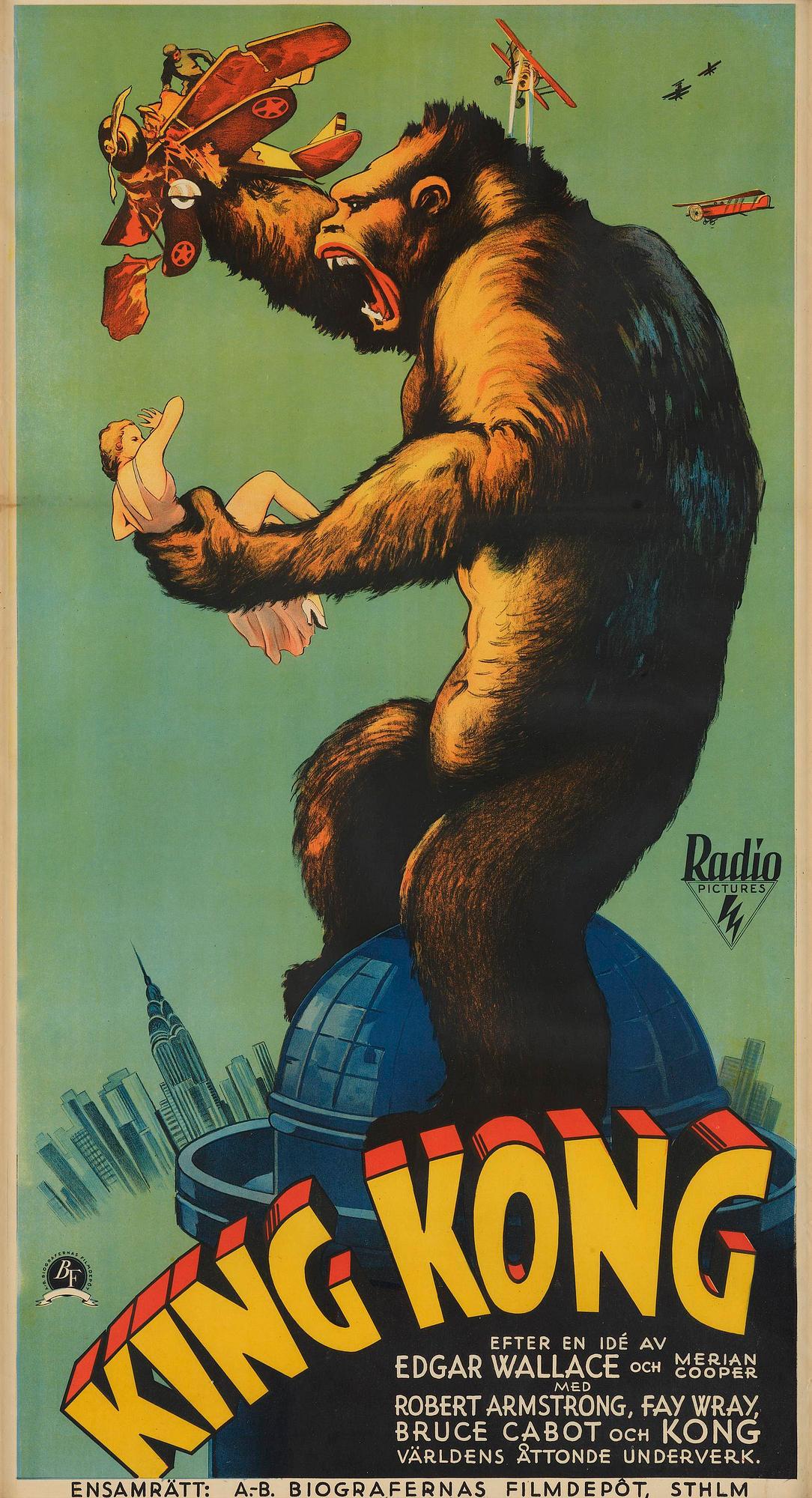 MOVIE POSTER, "King Kong", J Olséns Litografiska Anstalt, Stockholm, 1933.