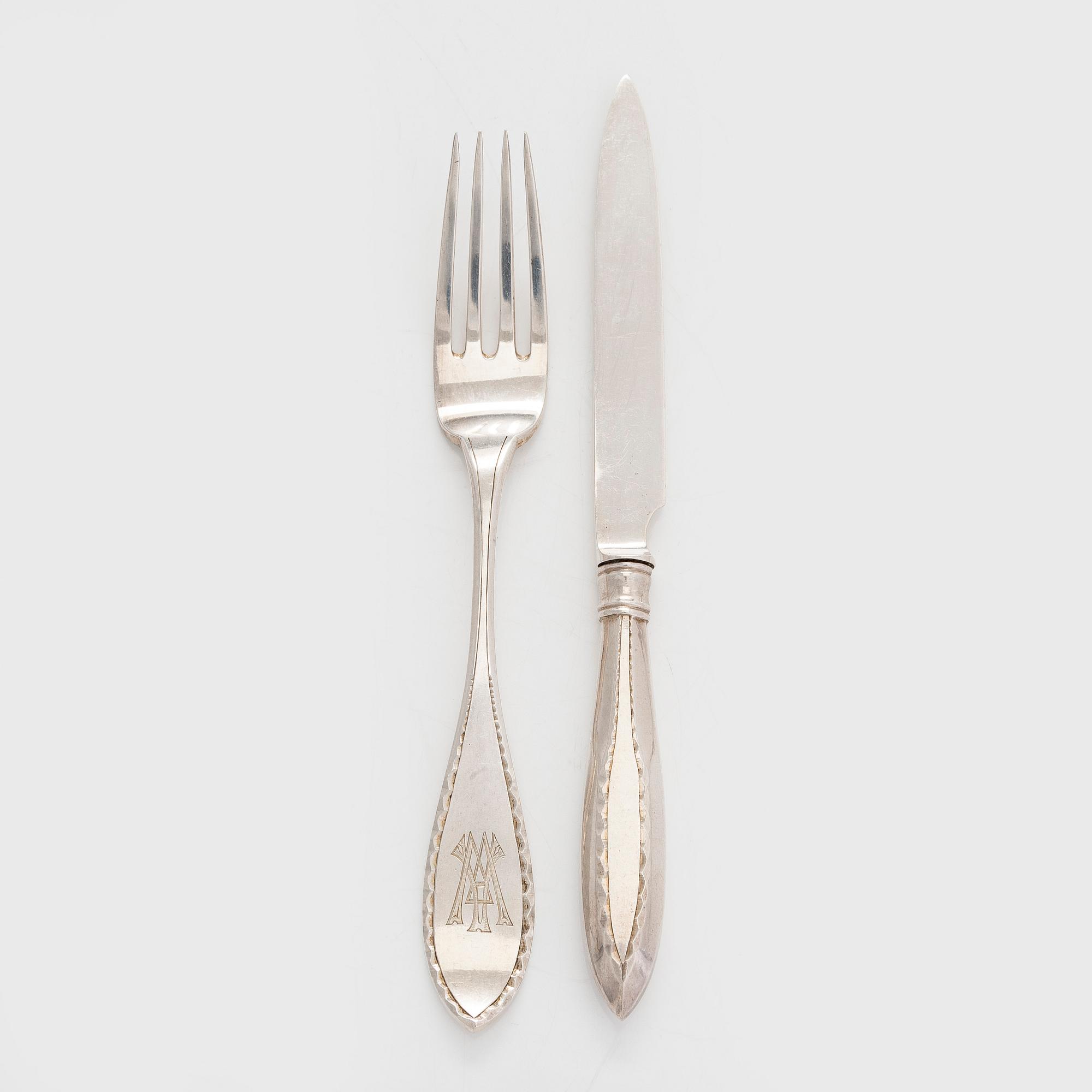 Otto Roland Mellin, fruktbestick, 16 st, silver, Helsingfors 1901-08.