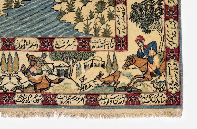 A semi-antique pictoral Kashan rug, Central Persia, c. 206 x 138 cm.