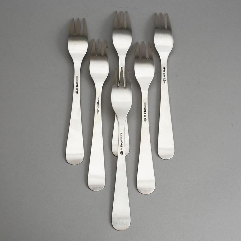 FISKGAFFLAR, 6 st, silver, Wiwen Nilsson, signerade, 1933-40. Tot vikt 336 gram.