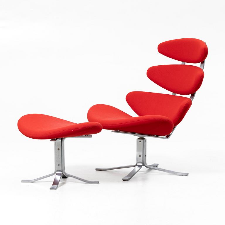 Poul M. Volther, fåtölj med fotpall, modell "EJ 5"/ "Corona Chair", Erik Jørgensen, Danmark.