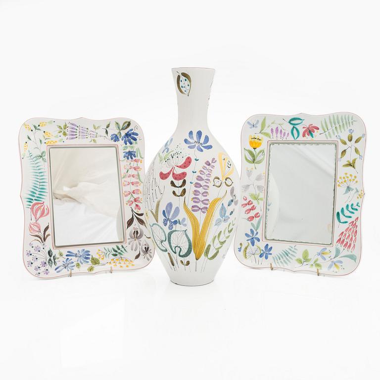 Stig Lindberg, vase and two mirrors, earthenware vase, Gustavsbergs studio.