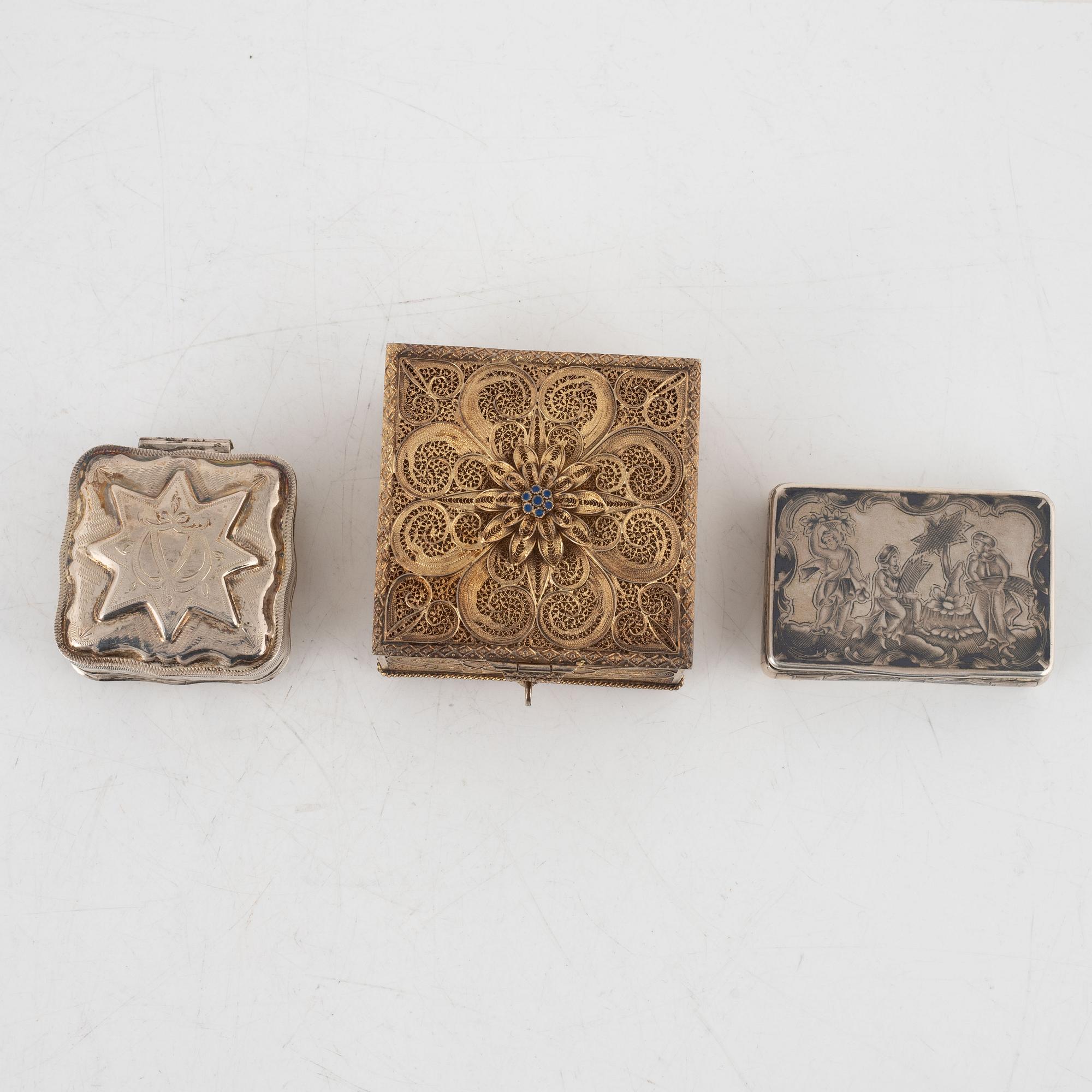 Three Silver Boxes, including Holland circa 1900.