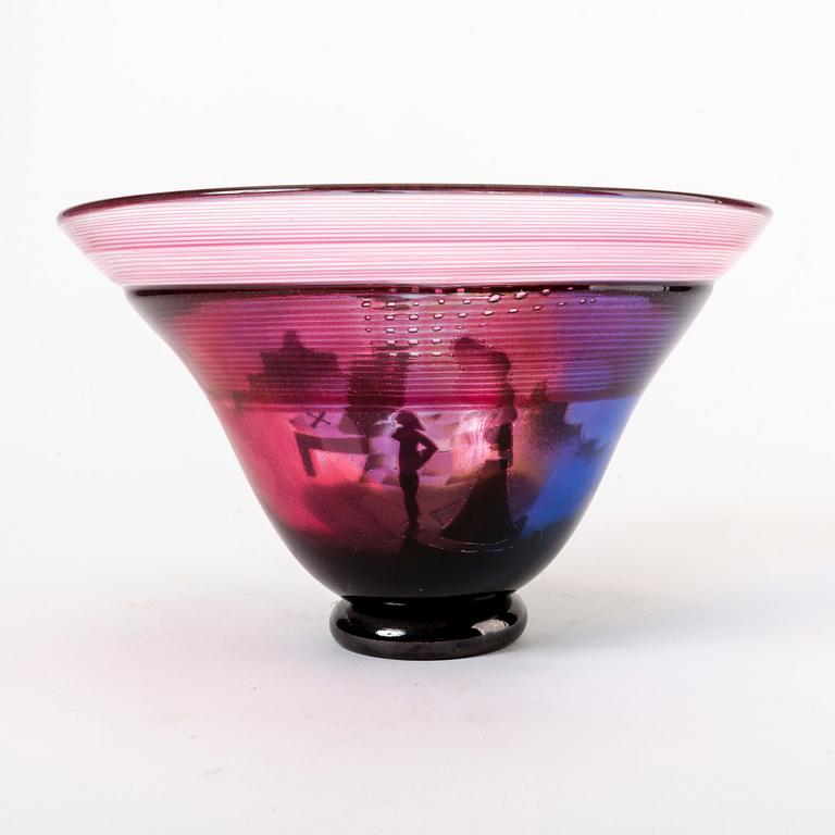 A signed Bertil Vallien Kosta Boda glass bowl.