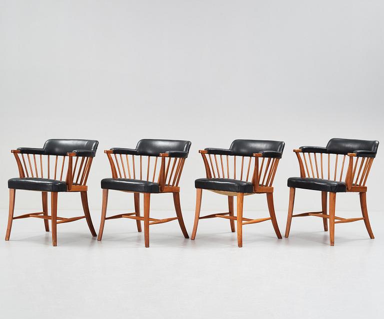 Josef Frank, a set of four mahogany "Captains chairs" model 789A, Firma Svenskt Tenn, 1950-60's.