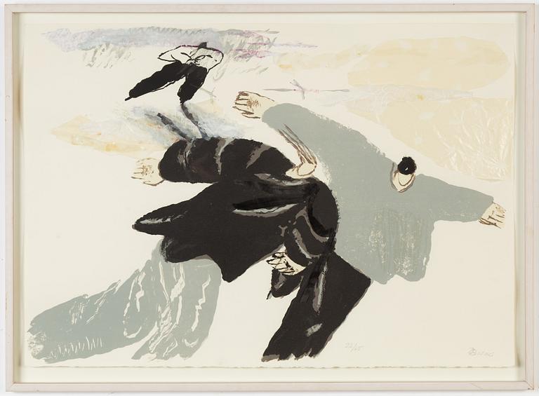 Birgit Broms, färglitografi med collage, signed 22/65.