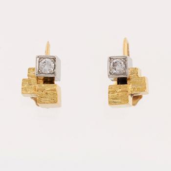 A pair of 18K gold and platinum earrings, possibly by Lapponia.