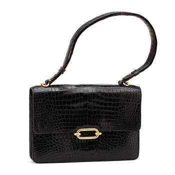 HERMÈS, a black crocodile leather shoulder bag.