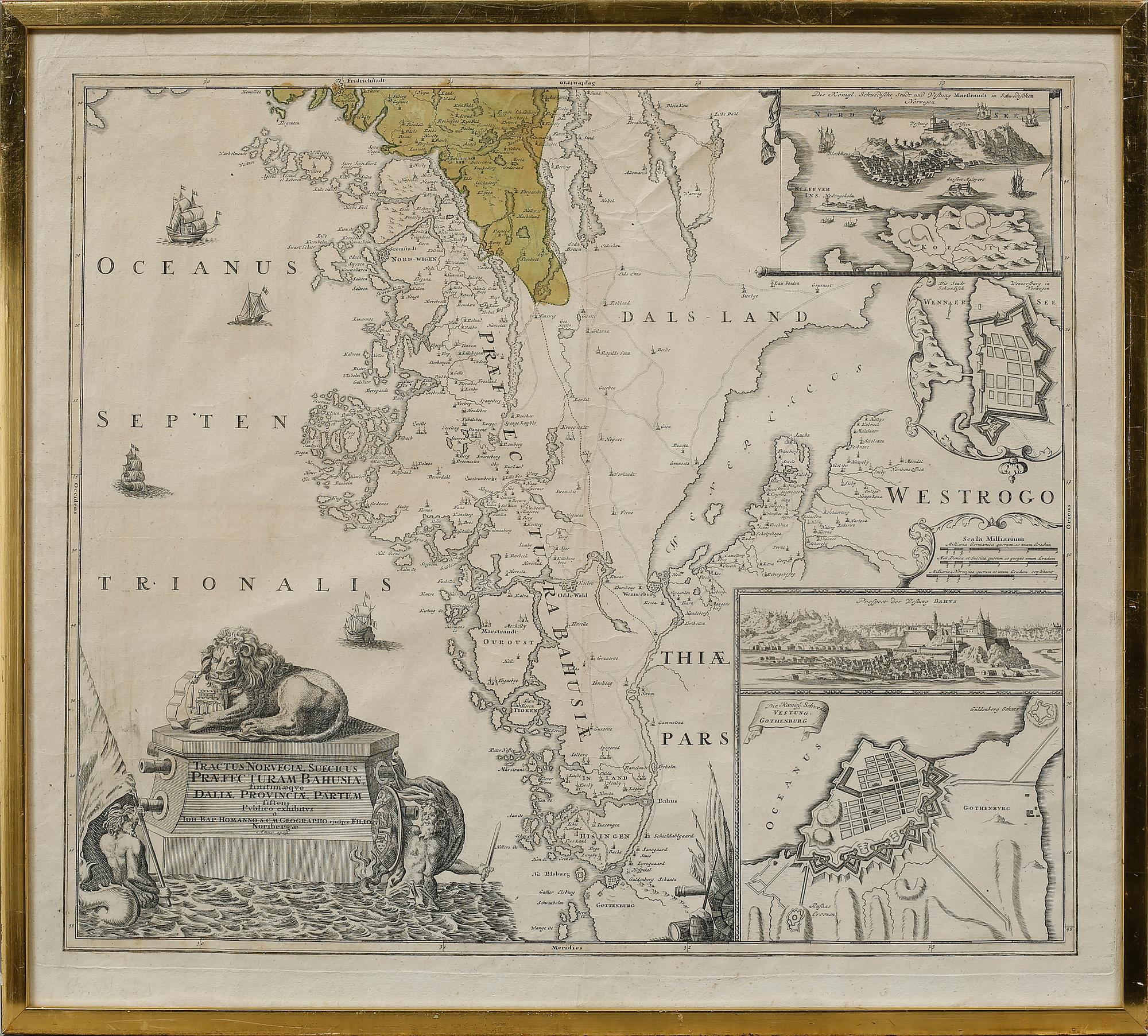 A partly coloured map, dated 1729.