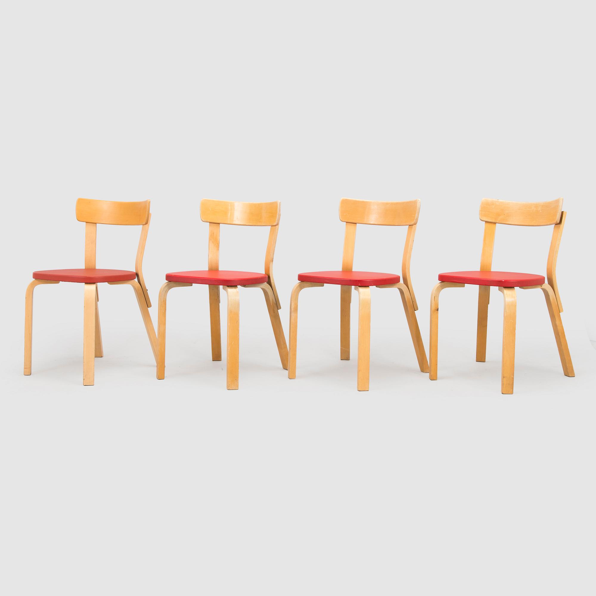 Alvar Aalto, Stolar, 4 st, modell 69, O.Y. Huonekalu- ja Rakennustyötehdas A.B, 1957.