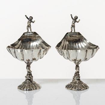 Salt cellars, a pair, silver, Empire style, 20th century.