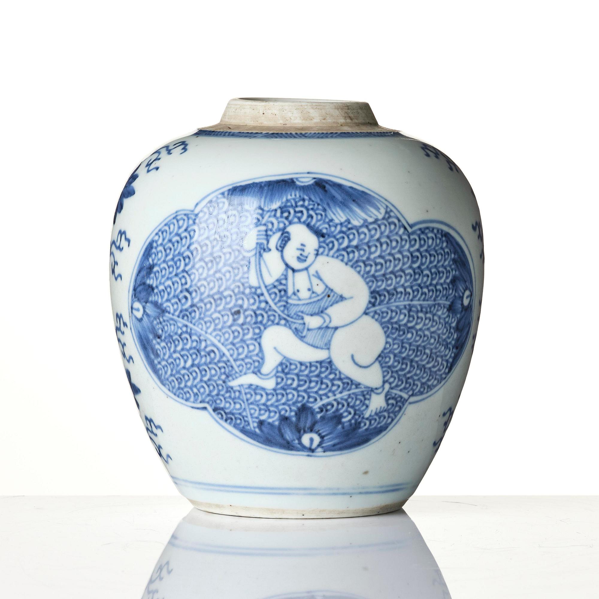 A blue and white 'boys' jar, Qing dynasty, 18th century.