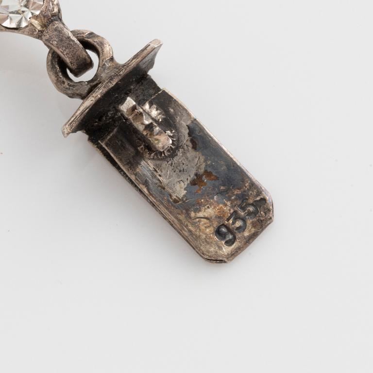 Set of necklace and earrings, silver and paste.
