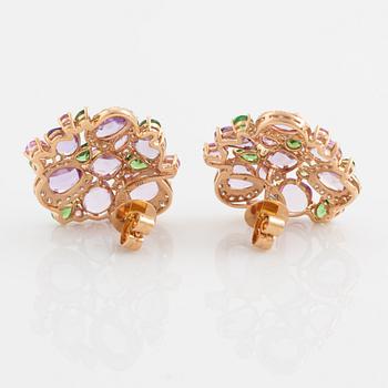 Pink sapphire, tsavorite and diamond earrings.