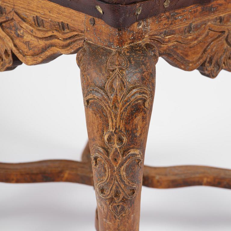A pair of carved stools in the manner of Jonas Granberg, Jämtland, Sweden, mid 18th century.