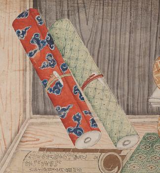 Two Chinese panels, by unknown artist, ink and colour on paper laid on board, Qing dynasty, 18th Century.