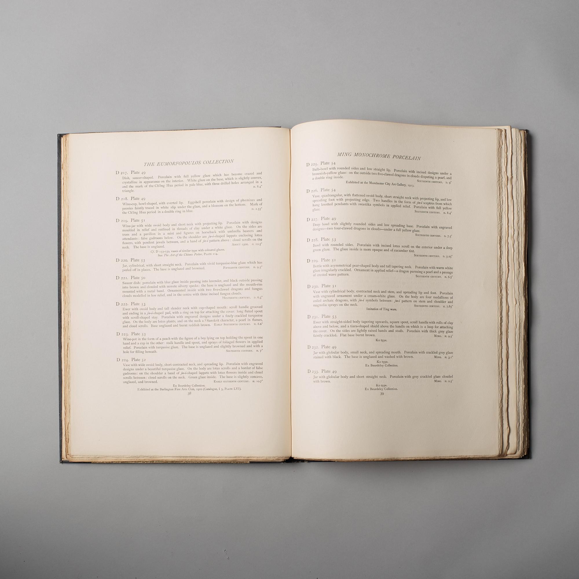RL Hobson, "The Catalogue of the Eumorfopoulos Collection of Chinese, Corean and Persian pottey, Volym I-VI.