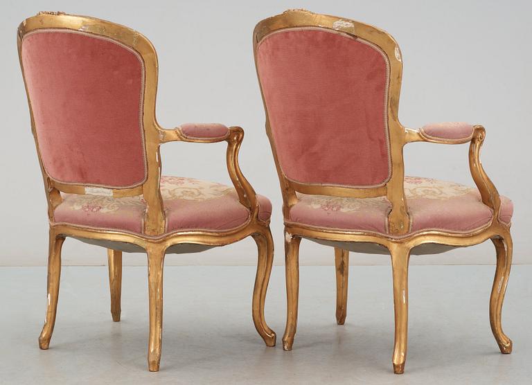 KARMSTOLAR, ett par. Rokoko, 1700-talets andra hälft.