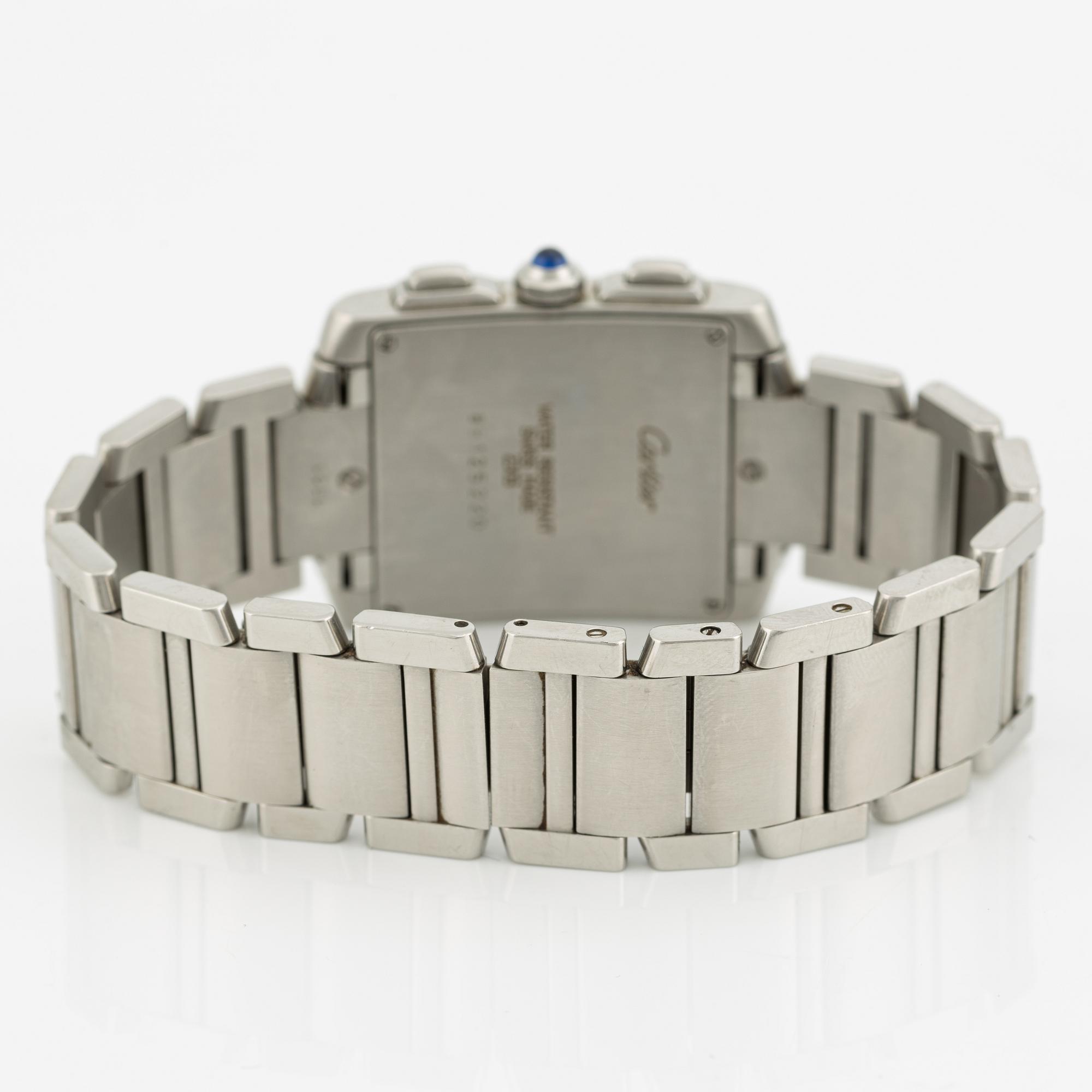 Cartier, Tank Francaise, chronograph, wristwatch, 28 x 28 (36) mm.