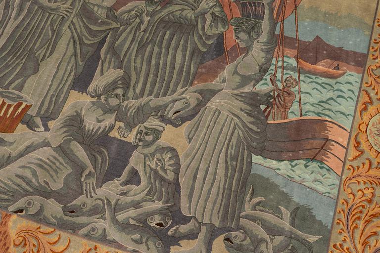 Matta, old figural Täbris, Västra Persien, ca 274 x 190 cm.