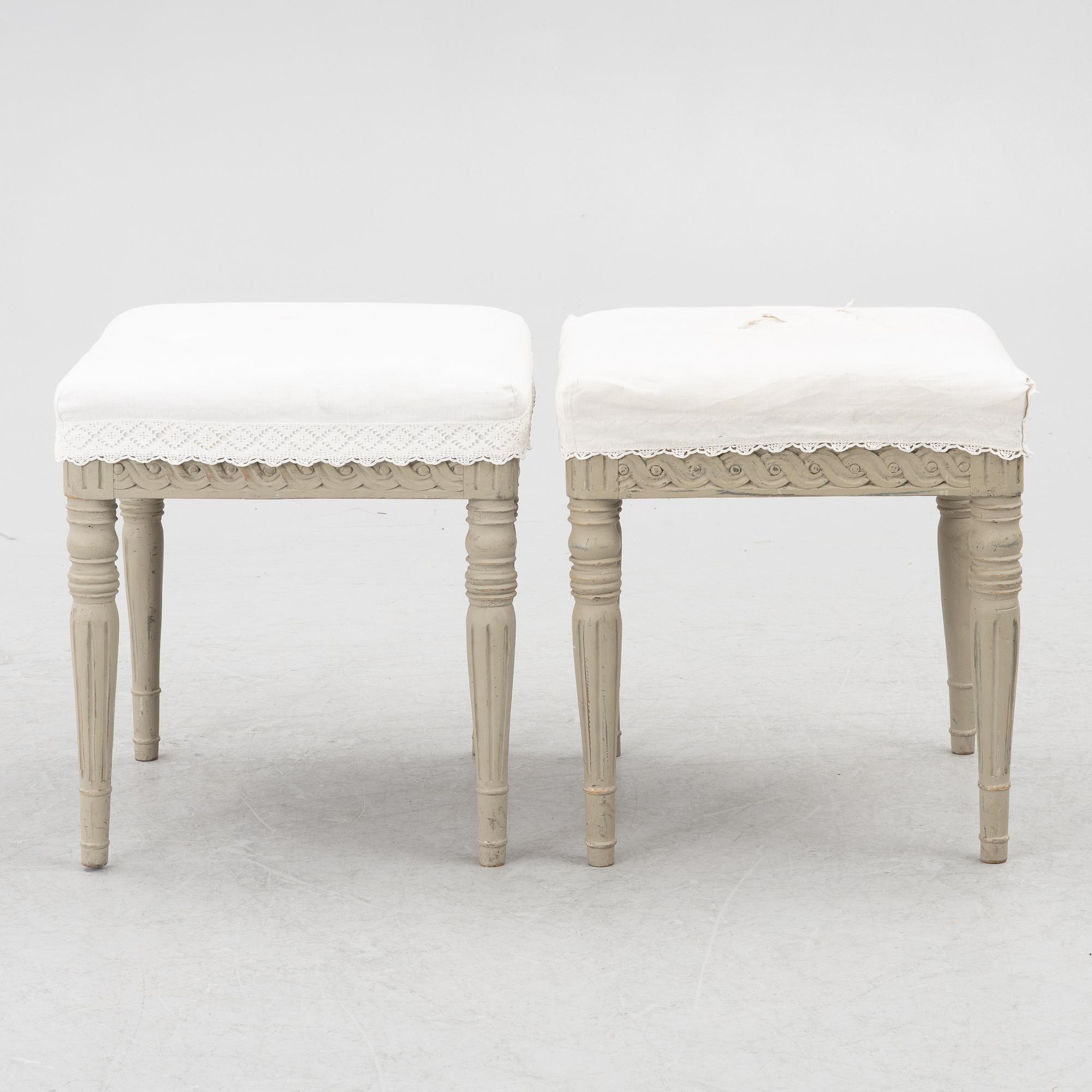A pair of Gustavian style stools, Sweden, 19th century.