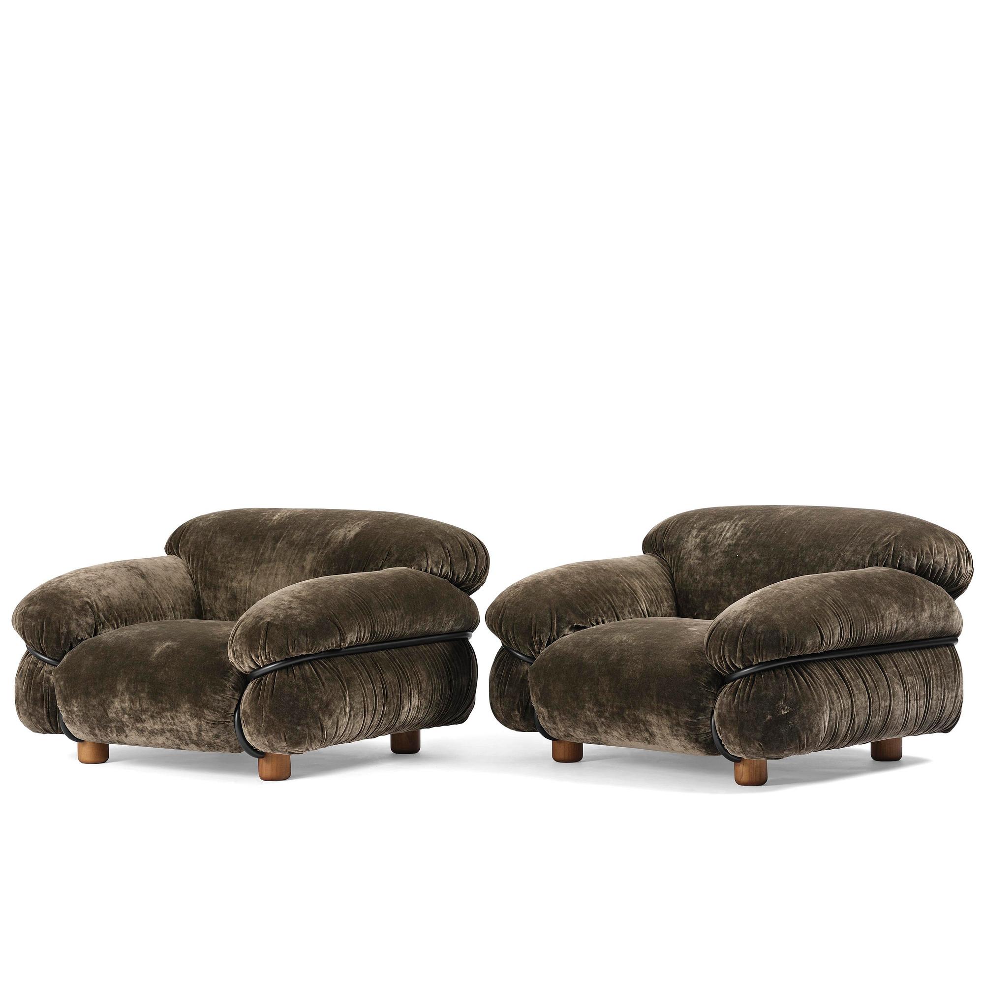 Gianfranco Frattini, a pair of "Sesann" armchairs, Tacchini, Italy, post 2015.