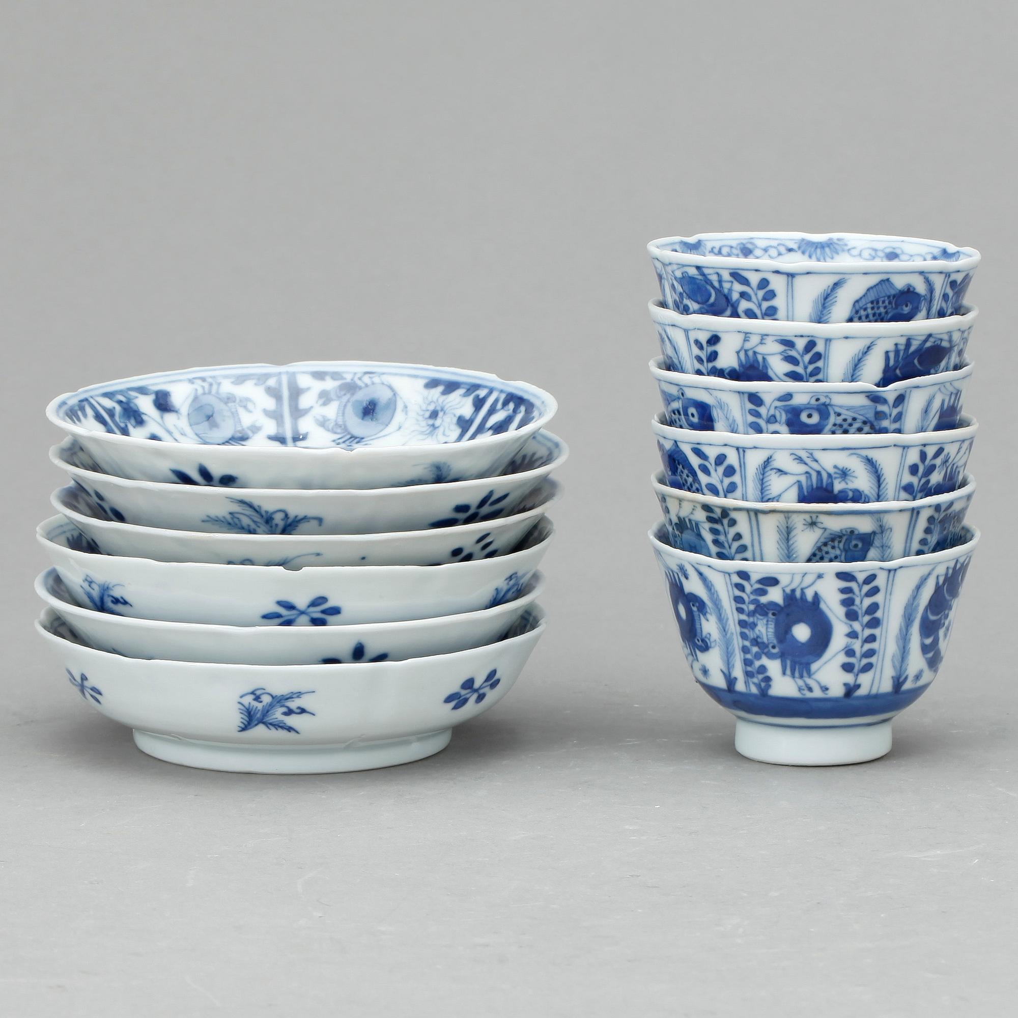 KOPP MED FAT, 6 st, porslin, Kina, 1700/1800-tal.