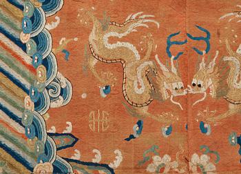PARTI TEXTILIER, broderat siden. Qing dynastin.