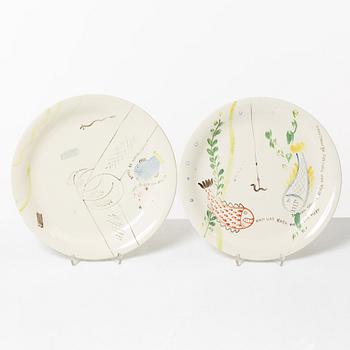 Stig Lindberg, plates 9 pcs, "Löja", Gustavsberg 1948-62.