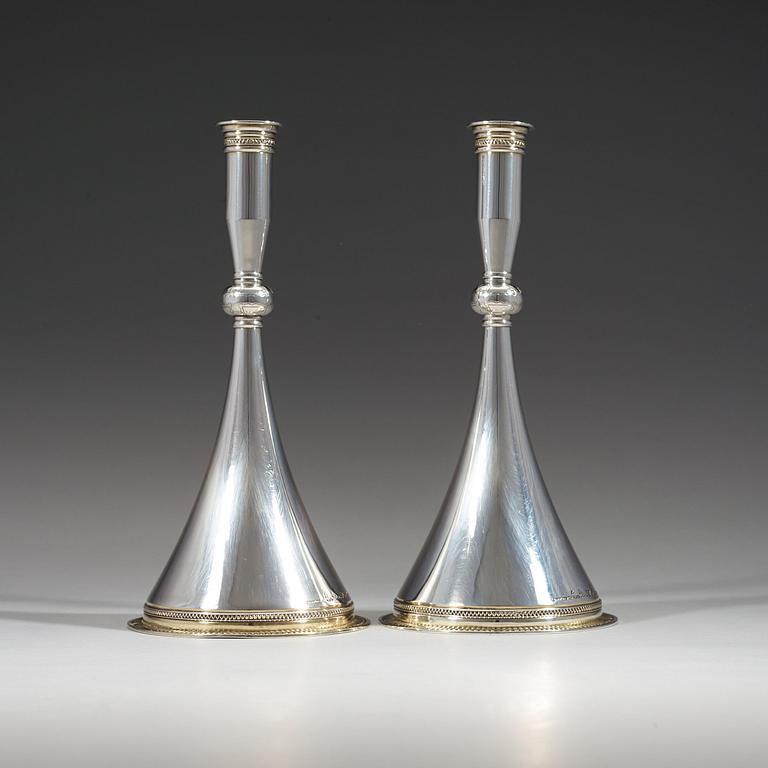 WIWEN NILSSON, ljusstakar, ett par, Lund 1950, sterling,