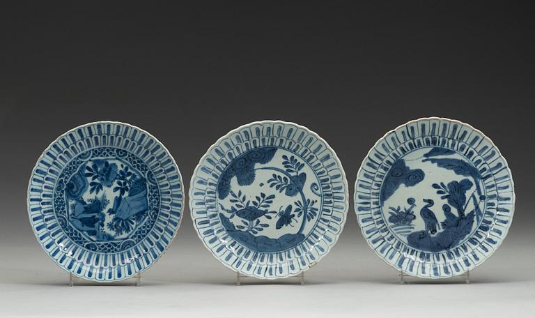 A set of seven blue and white kraak dishes, Ming dynasty, Wanli (1572-1620).