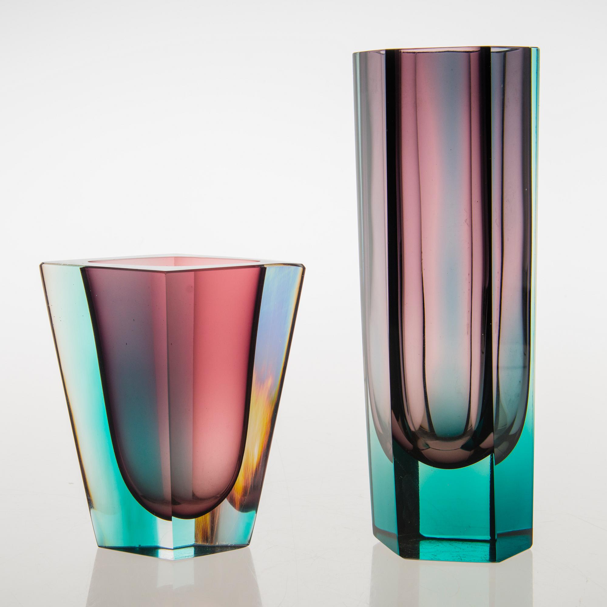 KAJ FRANCK, Two glass vases, signed. Nuutajärvi, Finland 1950/60s.