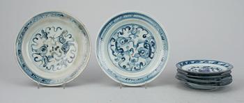 TALLRIKAR, 6 st, porslin, Kina, bla trol. Ming resp 1800-tal.