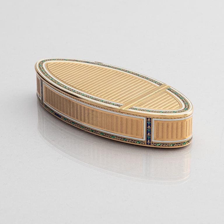 Les Frères Toussaint, dosa, 14k guld och emalj, Hanau, Tyskland (verksamma 1752-1803).