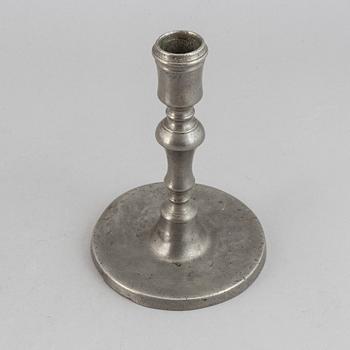 A pair of late baroque pewter candlesticks by Lars Lundwall Jönköpin.g.